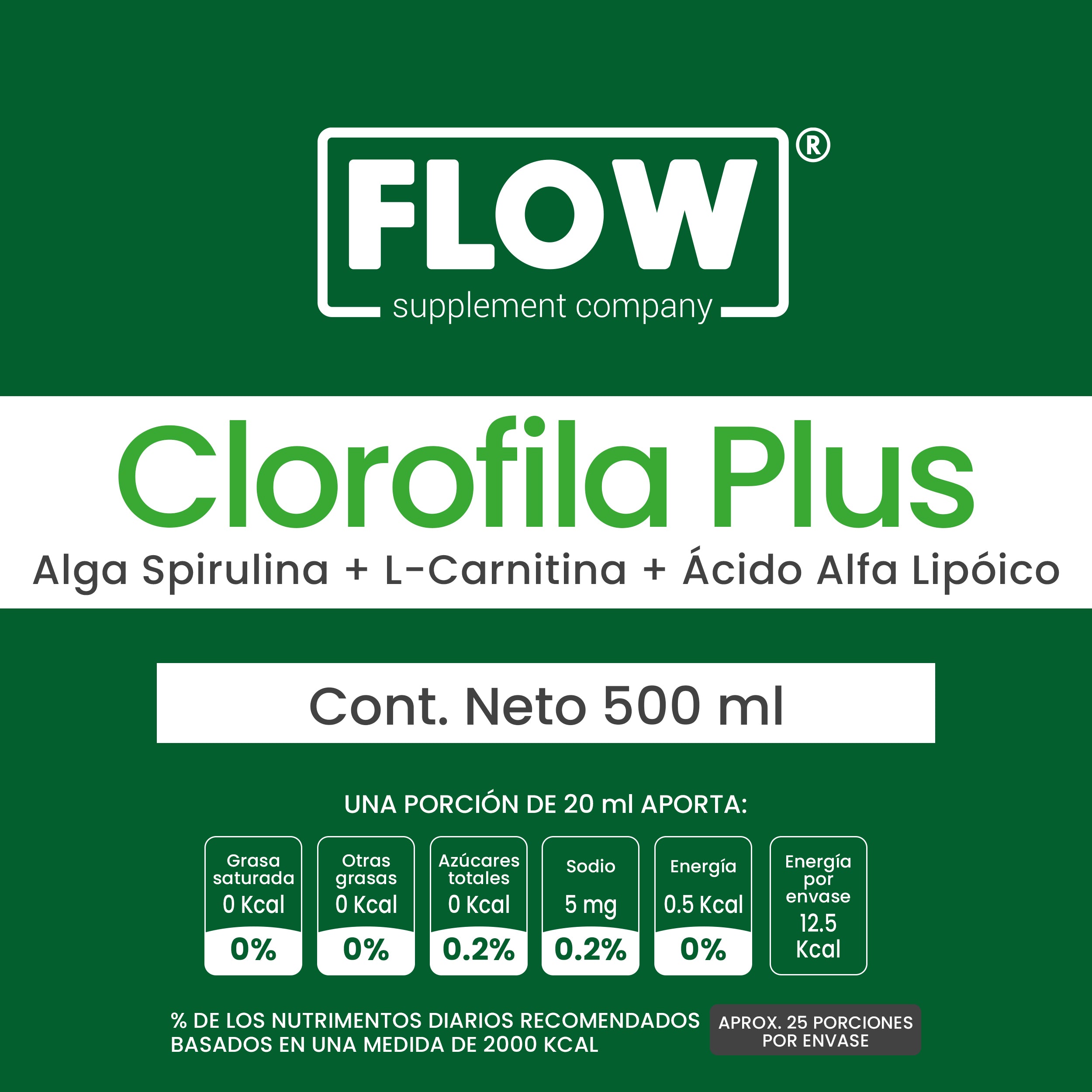 Clorofila Lquida + Alga Espirulina + L-Carnitina + cido Alfa Lipoico Flow Supplements Company Clorofila Lquida + Alga Espirulina + L-Carnitina + cido Alfa Lipoico Flow Supplements Company